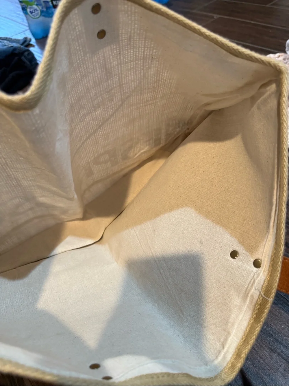 Nespresso Beige Jute Tote with Brown Leather Handles and Logo